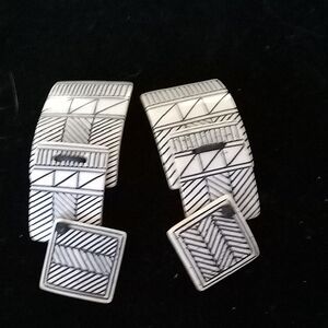 Geometric Clip On Women's Earrings - Textured Square Drop